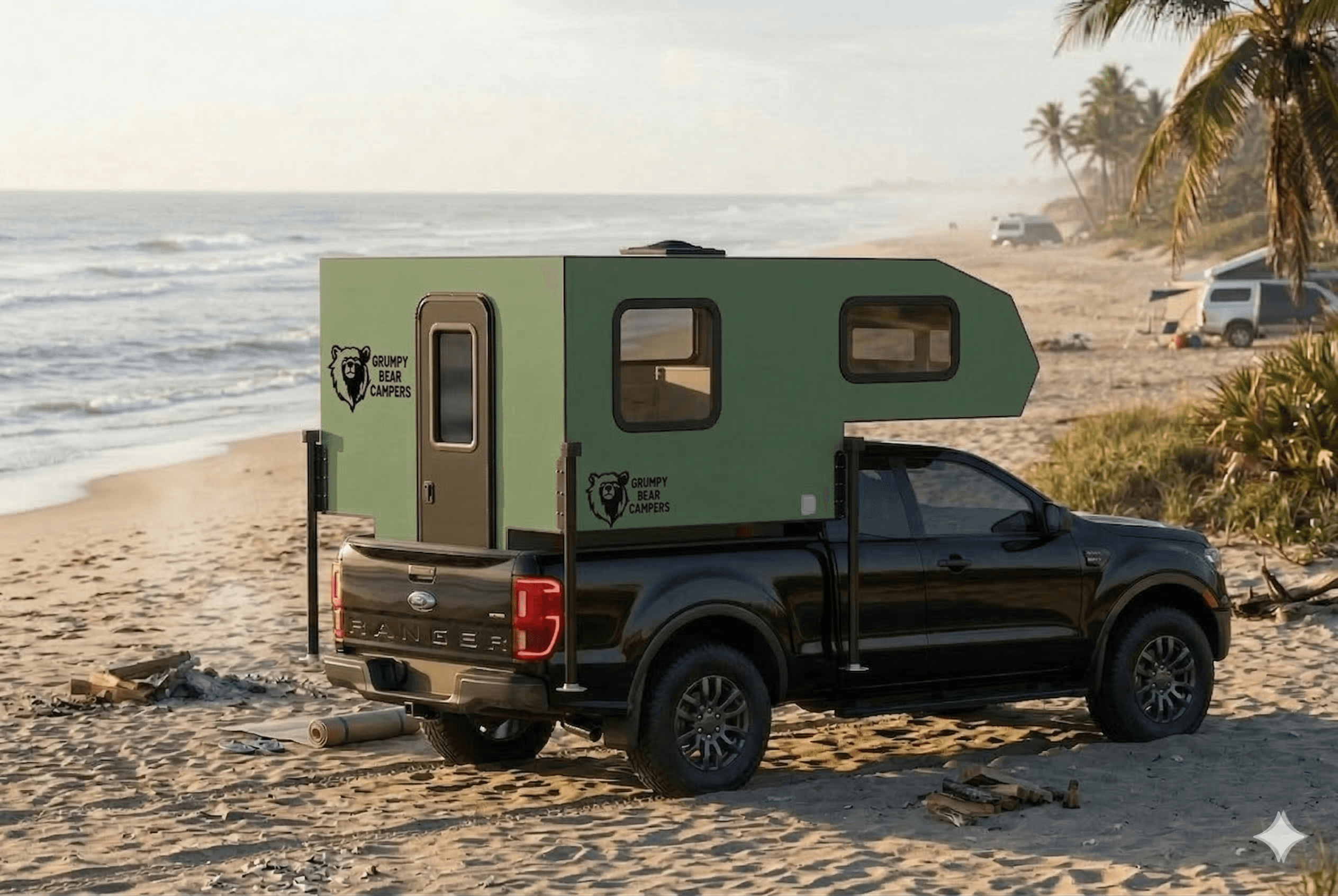 Grumpy Bear camper on the beach